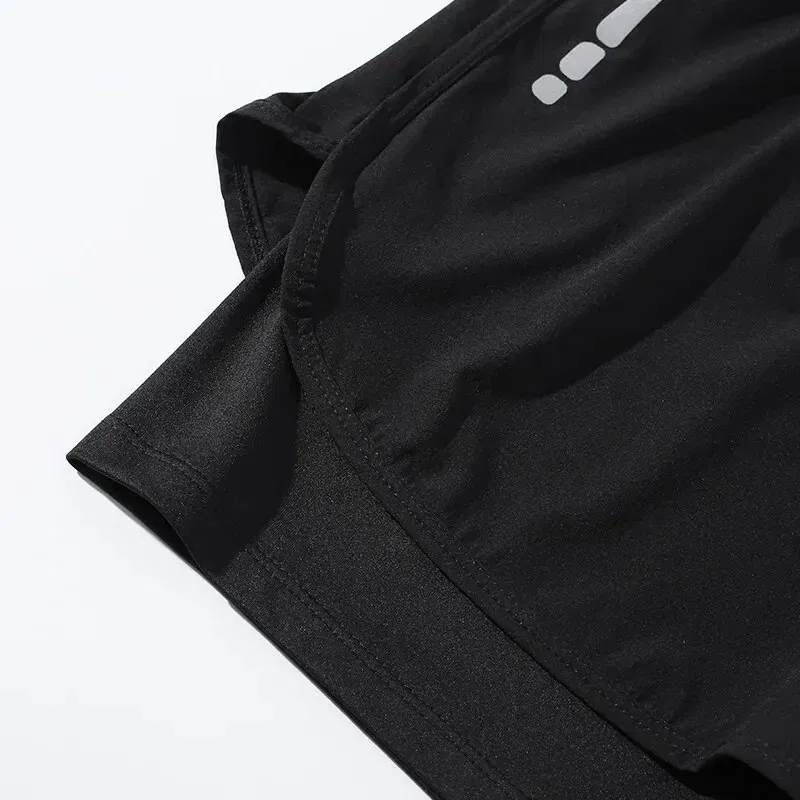 Size: XXL, Color: Black - High Quality New Sports Double-layer Breathable Men's Running Fitness Belt Lined With Anti-slip Loose Spa Swim Trunks
