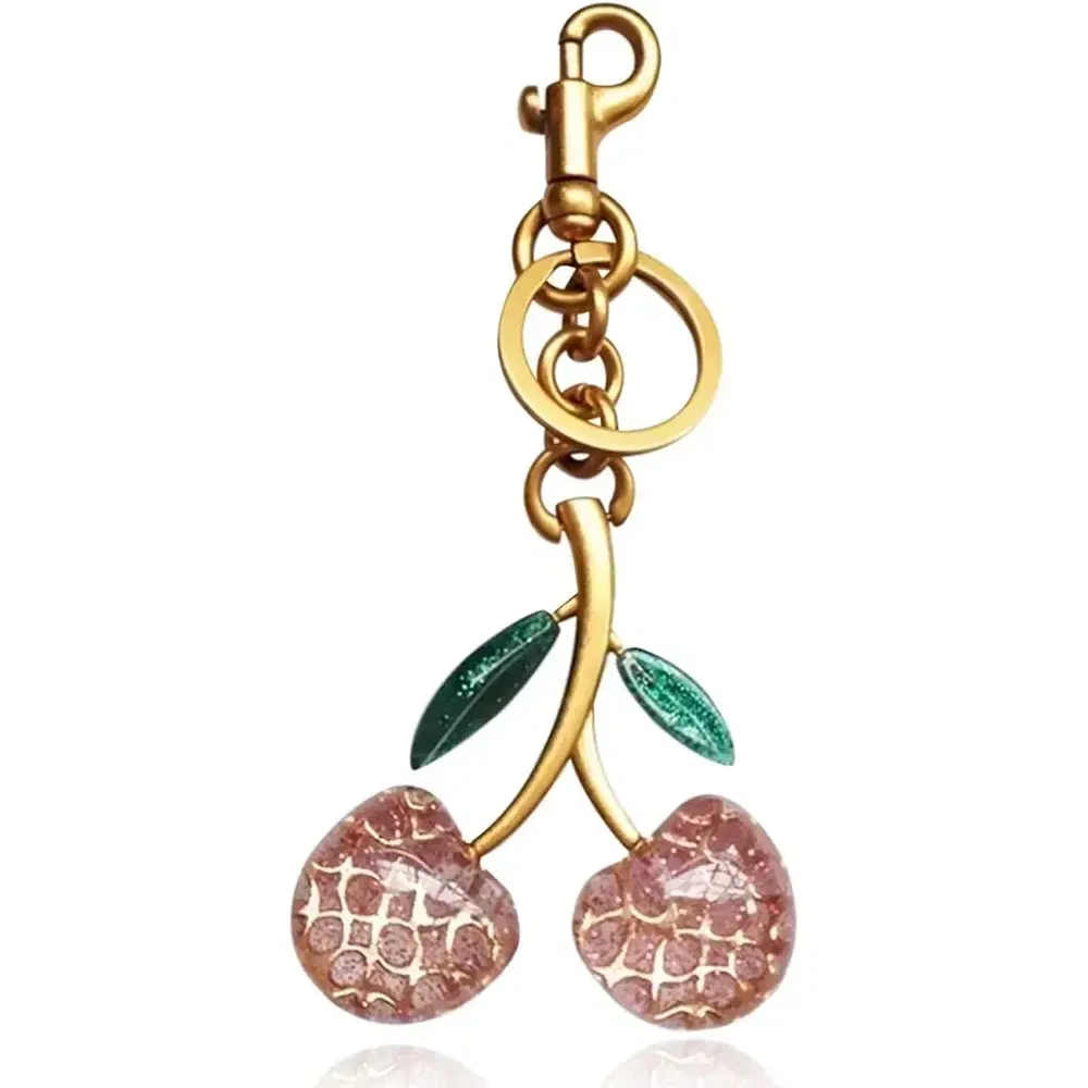 Color: black - Cherry Bag Charm Cherry Keychain Charm Metal Accessory Sparkling Resin For Coach Purses And Bags, Red, Black, Pink