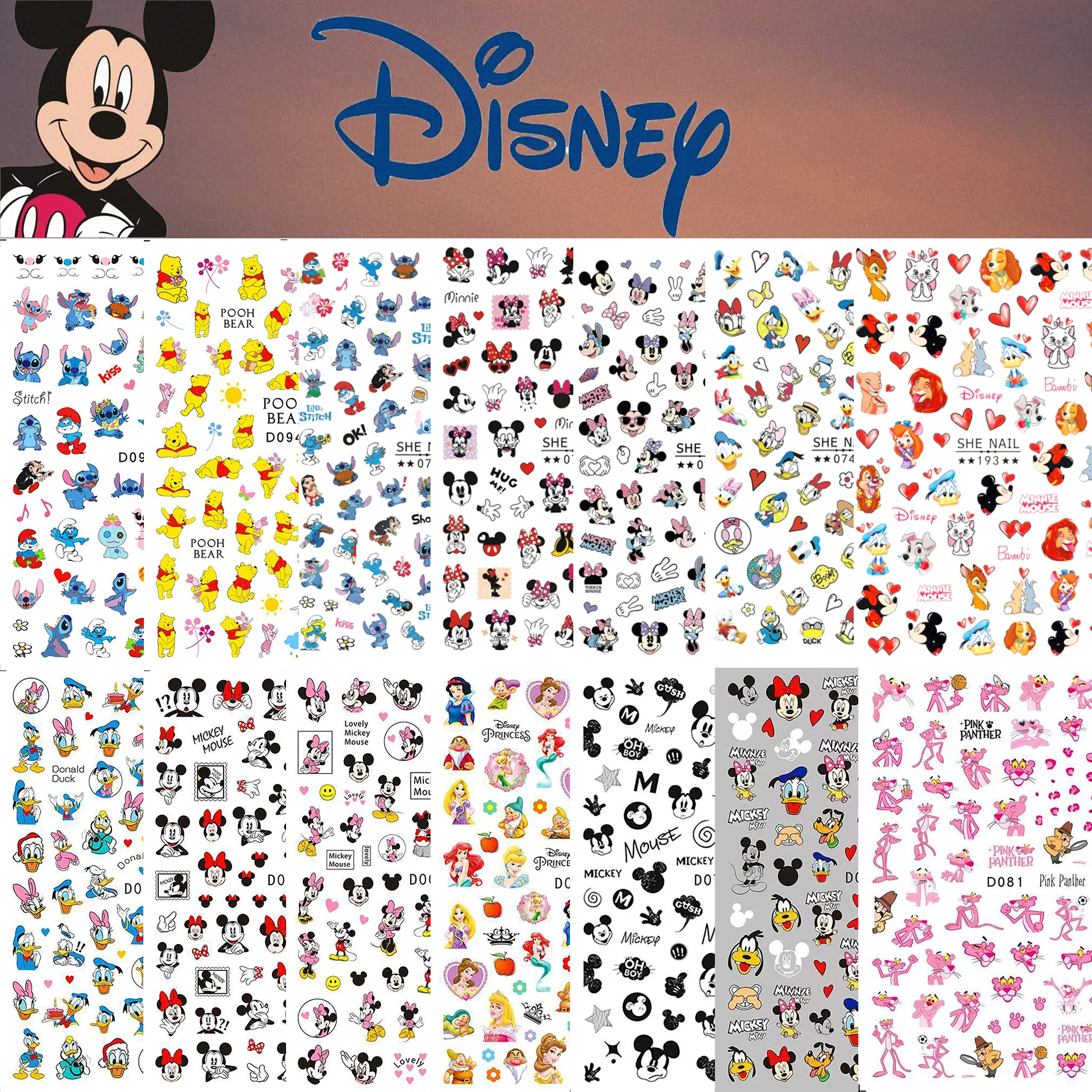 Color: Translucent - 1PCS Disney Cartoon Nail Stickers Wholesale Waterproof Paste Nail Art Sticker Princess Mickey Anime Series Nail Decoration