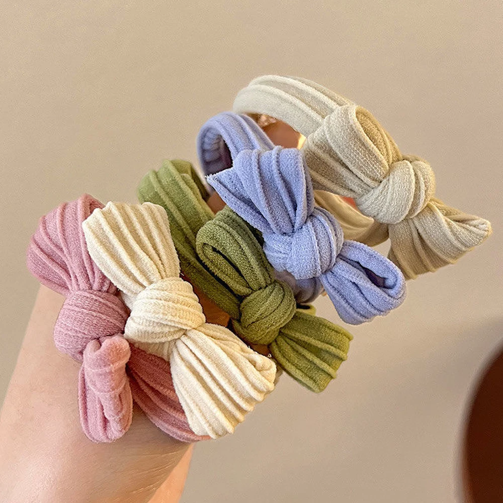 Color: Silver - 5pcs/Set Candy Color Bow Hair Rope High Elastic Seamless Rubber Band For Women Girls Ponytail Holder Summer BB Hair Ties Ring