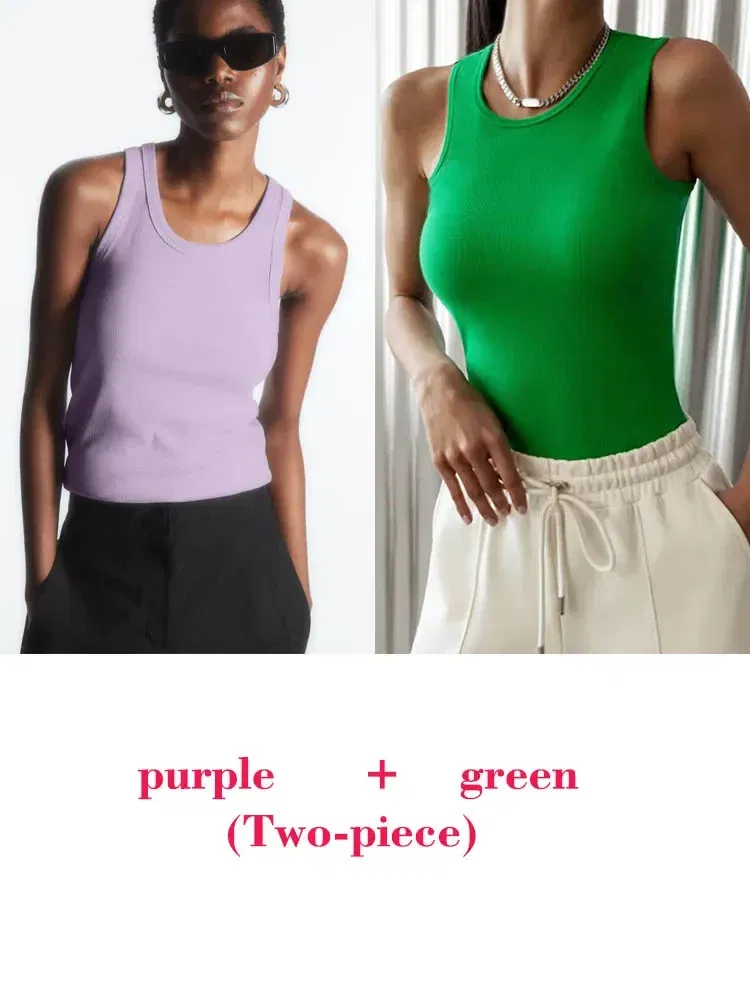 Color: APRICOT, Size: L - Women's Tees Sleeveless 100% Cotton Tops Summer O Neck Tanks & Camis Vest Slim Solid Sexy Crop Tops for Women Fashion