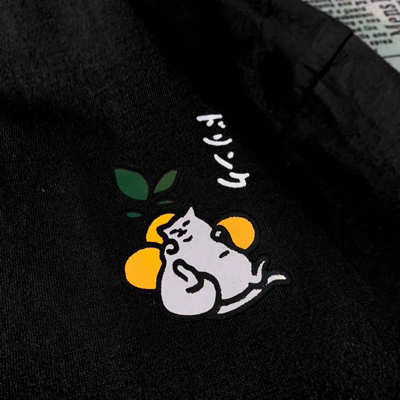Color: black, Size: XL - Cute Japanese Cat Print Oversized T-shirt men Women Short Sleeve Loose Casual Tee Shirt Streetwear Tops Cotton Harajuku Clothing