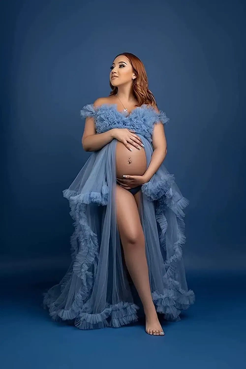 Color: LIGHT GRAY, Maternity Size: L, Ships From: CHINA - Tulle Long Maternity Dress Photoshoot  п?»?°?‚ь?µ  photography dresses baby shower dresses for pregnant woman  п?»?°?‚ь?µ д?»я ?±?&mic