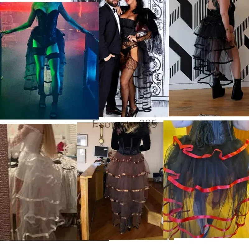 Color: WHITE, Size: One Size, Ships From: CHINA - Women Punk Puffy Ruffle Tutu Bustle Skirts Sexy Steampunk Cocktail Party Tie-on Overskirt Gothic Tulle Skirt for Female