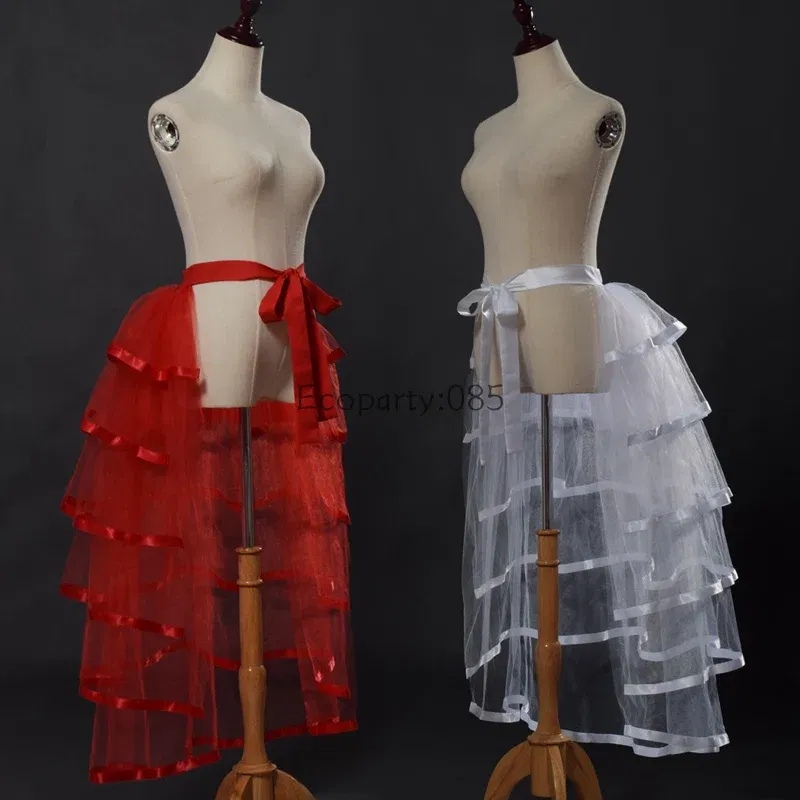 Color: WHITE, Size: One Size, Ships From: CHINA - Women Punk Puffy Ruffle Tutu Bustle Skirts Sexy Steampunk Cocktail Party Tie-on Overskirt Gothic Tulle Skirt for Female