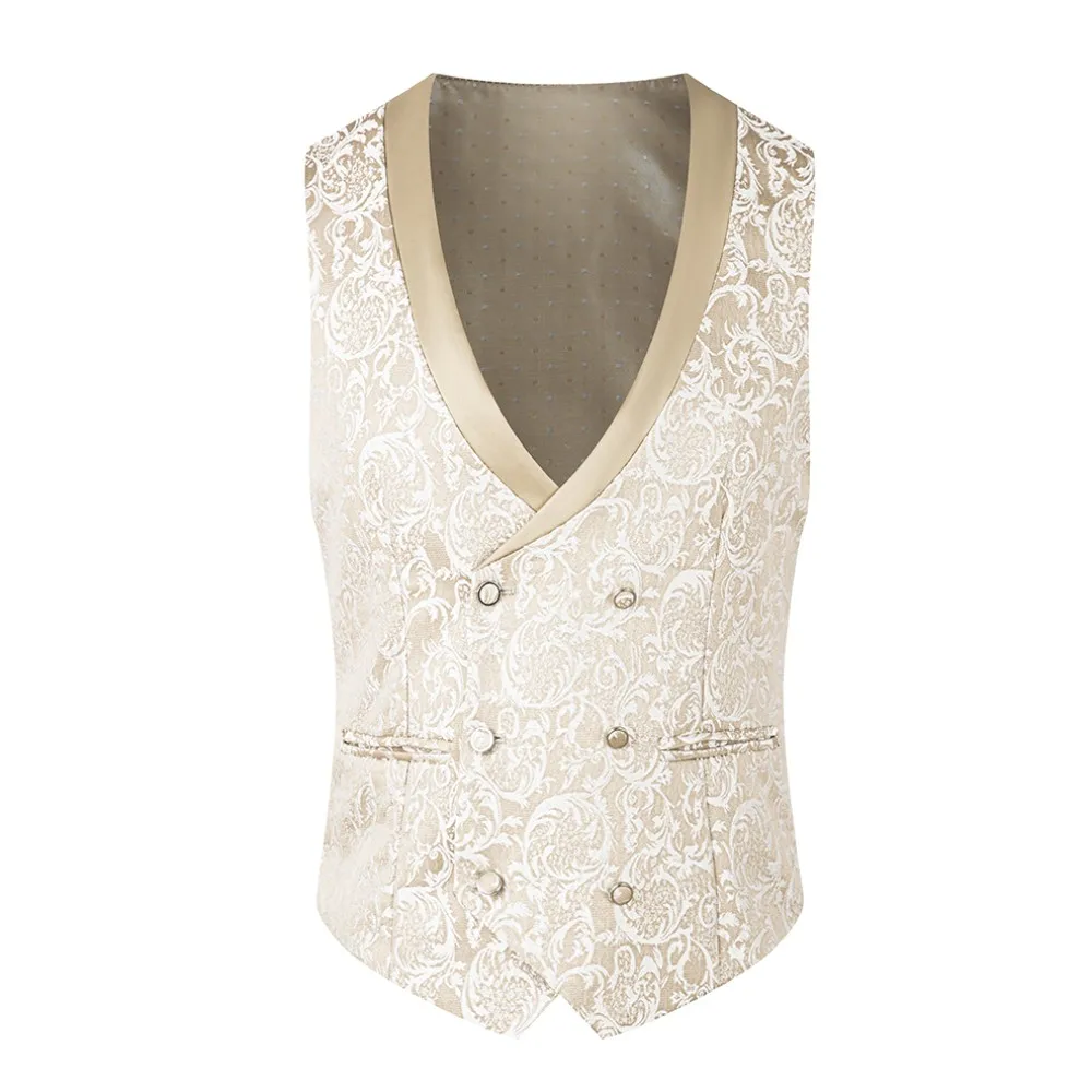 Color: Beige, Size: M - New fashion jacquard beige suit slim single breasted elegant formal best man suit