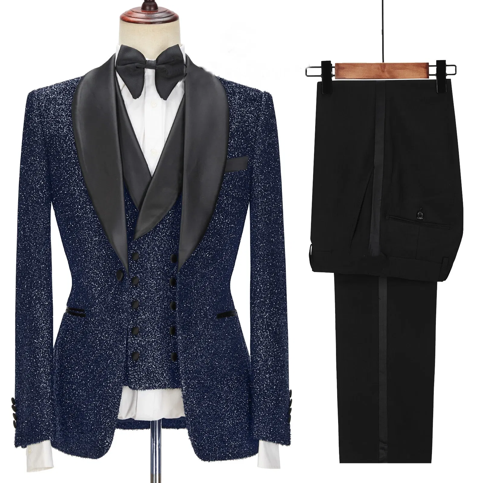 Color: Clear, Size: XS - SZMANLIZI 2022 Latest Designs Black Floral Party Blazer Men Suits Costume Homme Groom Tuxedos Wedding Terno Masculino 3 Pieces