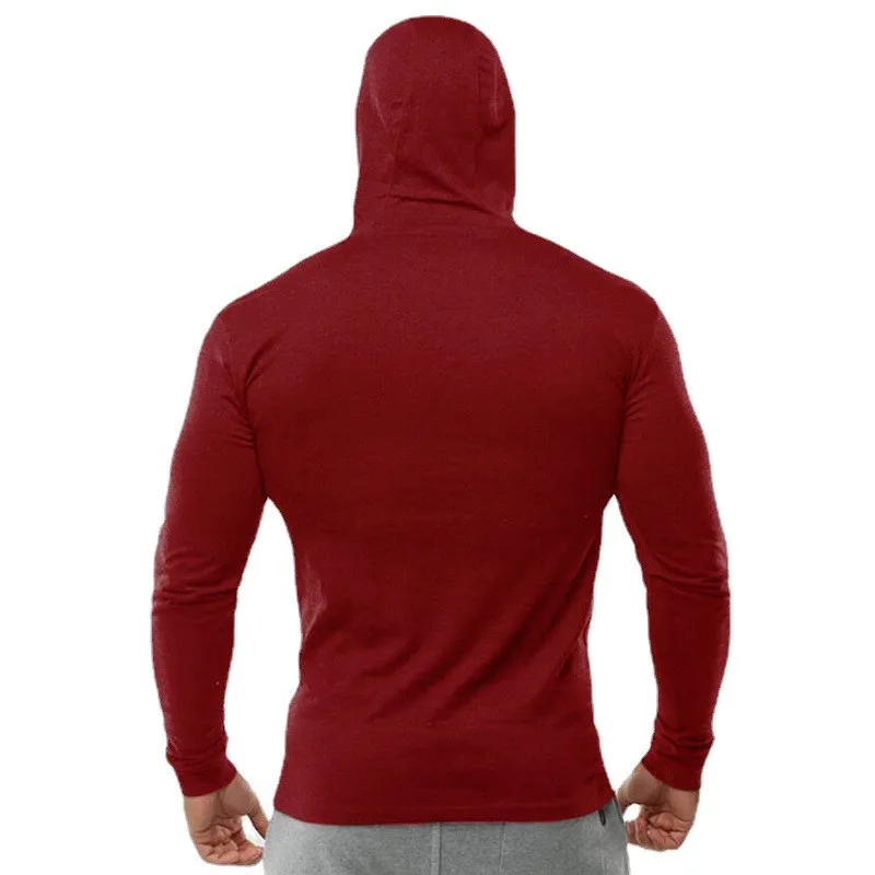 Color: GRAY, Size: M - Trendy Personality Funny XX Smile Face Hoodie Mens Slim Fit Running Long Sleeve Cotton Shirt Gym Training Fitness Hooded T-Shirt