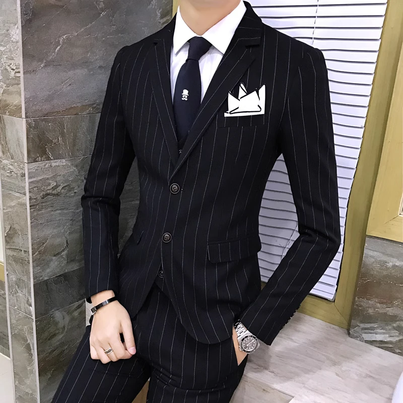 Color: SKY BLUE, Size: XL - Gray Men Classic Striped/Checked Suits, Business Office 3 Piece, Asian Size Slim Fit Men Dress Jacket & Pants with Vest, S-4XL