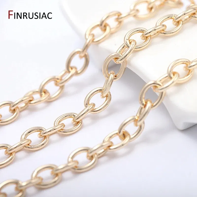 Color: green, Size: S - 14K Real Gold Plated Brass Metal Thick 1.5mm Round Cuban Chain For Jewelry Making DIY Necklace Bracelet Chains Findings