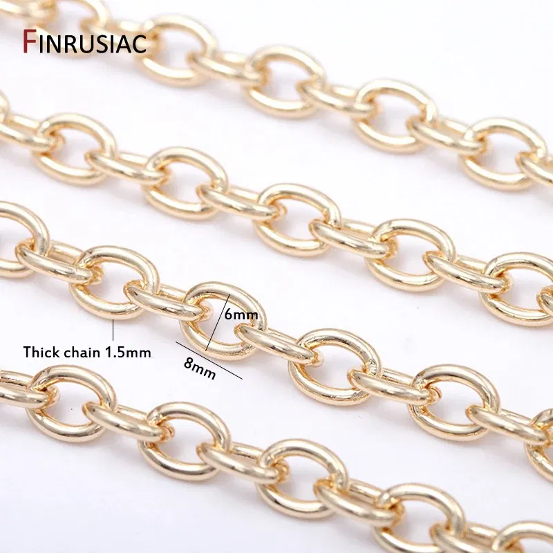 Color: green, Size: S - 14K Real Gold Plated Brass Metal Thick 1.5mm Round Cuban Chain For Jewelry Making DIY Necklace Bracelet Chains Findings