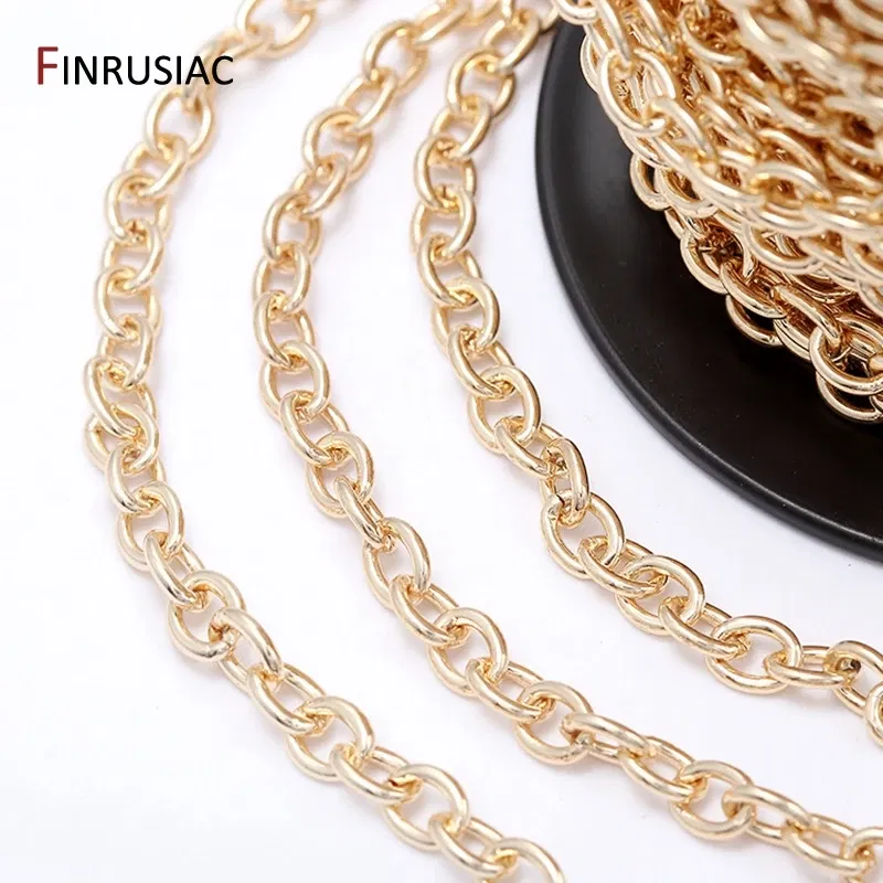 Color: green, Size: S - 14K Real Gold Plated Brass Metal Thick 1.5mm Round Cuban Chain For Jewelry Making DIY Necklace Bracelet Chains Findings