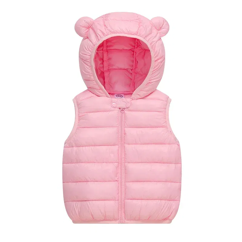 Color: Pink, Kid Size: 5T - Baby Boys Girl Warm Down Vest Toddler Cotton Waistcoat Children Autumn and Winter Clothes Kids Hooded Jackets 1-6 Years Old