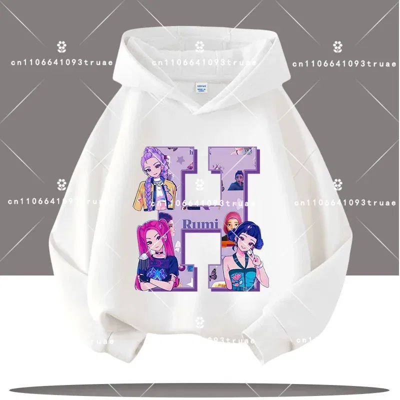 Color: Dark Grey, Kid Size: 7 - K-pop Demon Hunters Letter A-Z 3-12 Year Old Children Hooded Sweatshirt Girls' Casual Shirt Boys' Sports Shirt Cartoon Print