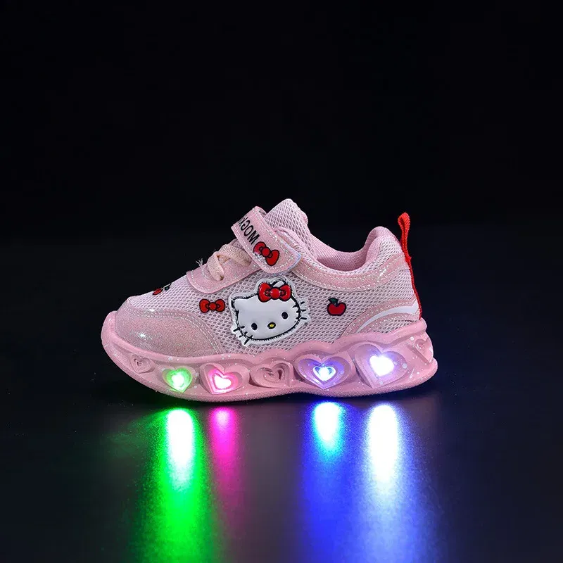 Color: WHITE, Shoe Size: 13 - Kids'Casual Shoes Girls Led Light Cartoon PU Leather Fashion Sport Flat Bottom Shoes Breathable White Pink Size 21-30