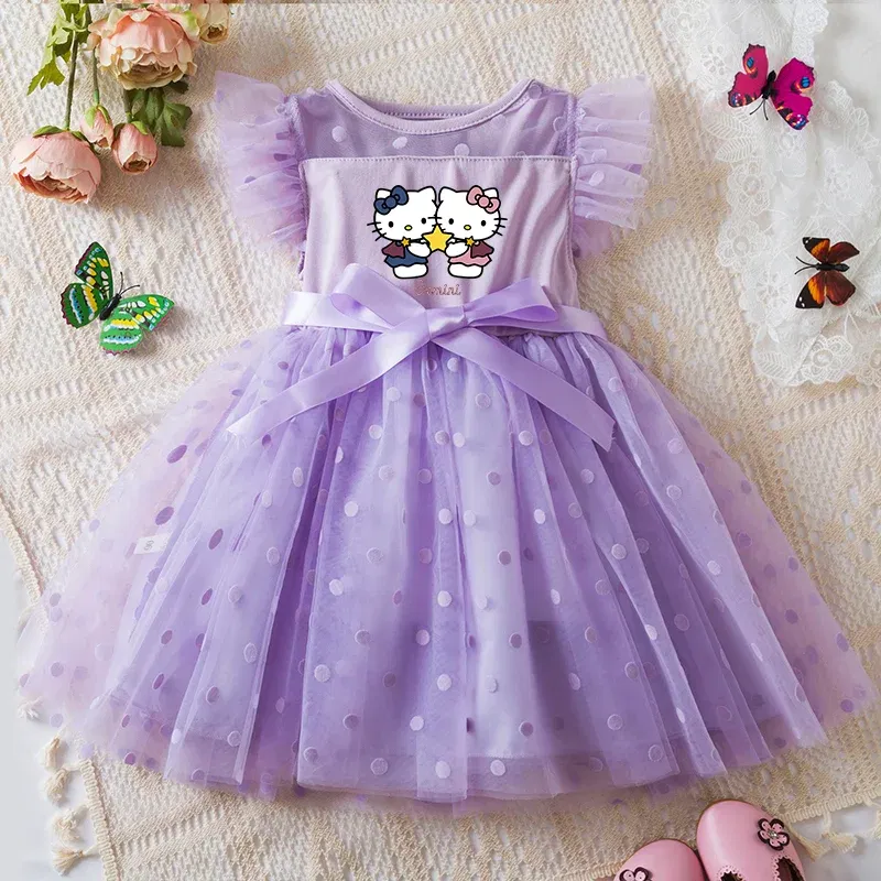 Color: SKY BLUE, Size: L - Hello Kitty 2-6Y Baby Girl Dress Princess Mesh Skirt Summer Sleeveless Wedding Party Dresses for Girls Summer
