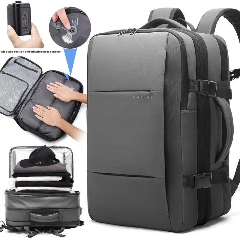 Color: green - Bange Travel Men 15.6 inch Laptop Backpack vacuum compression Backpack Business school Backpack expandable outdoor backpack
