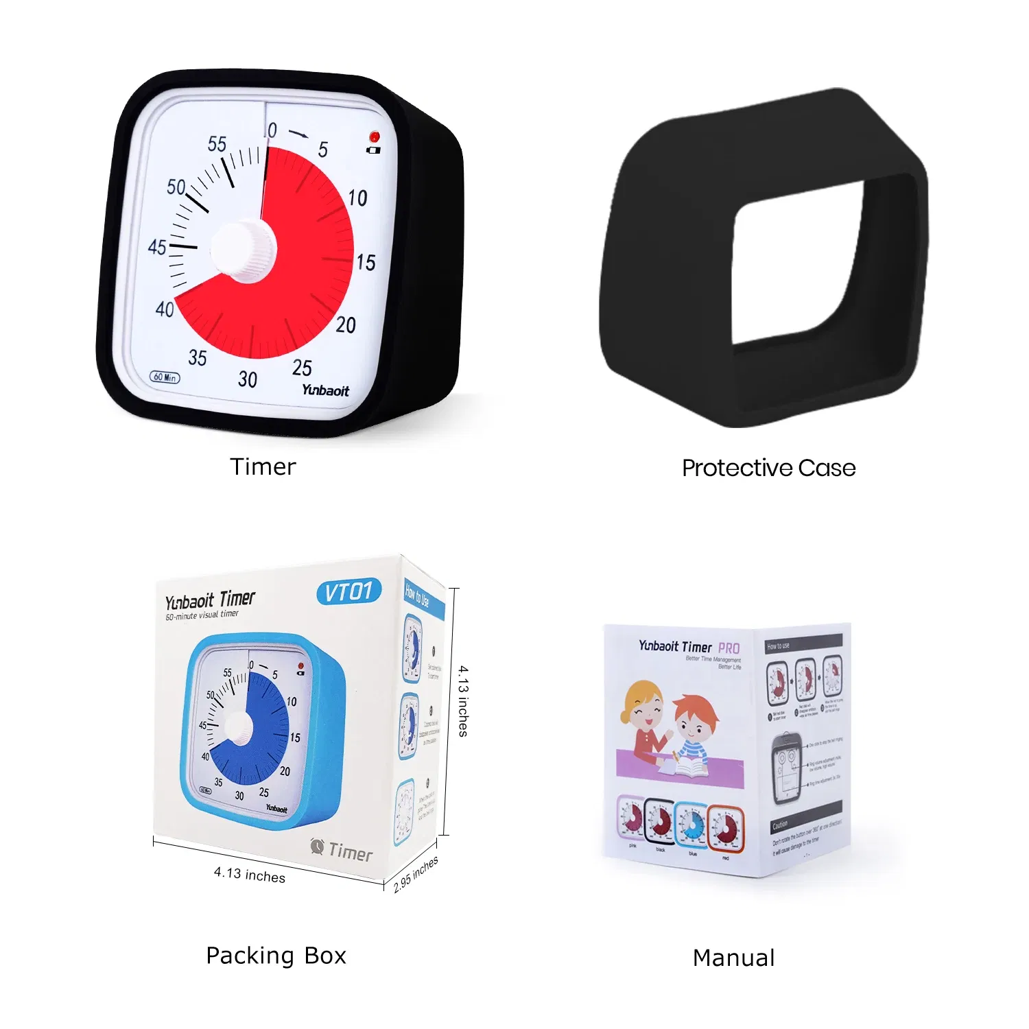 Color: Blue - Yunbaoit VT01 Upgraded 60 Minute Visual Timer with Protective Case Silent Countdown Timer for Kids