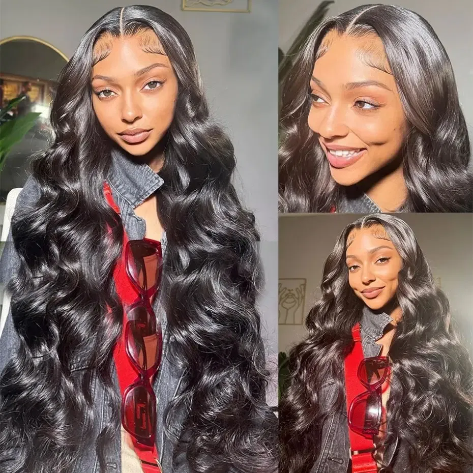 Color: #1B, Ships From: CHINA, Stretched Length: 16inches, Density: 150% - 13x4 13x6 Transparent Body Wave Wig Pre Plucked Glueless 4x4 HD Lace Closure Wigs For Women Brazilian Lace Front Human Hair Wig