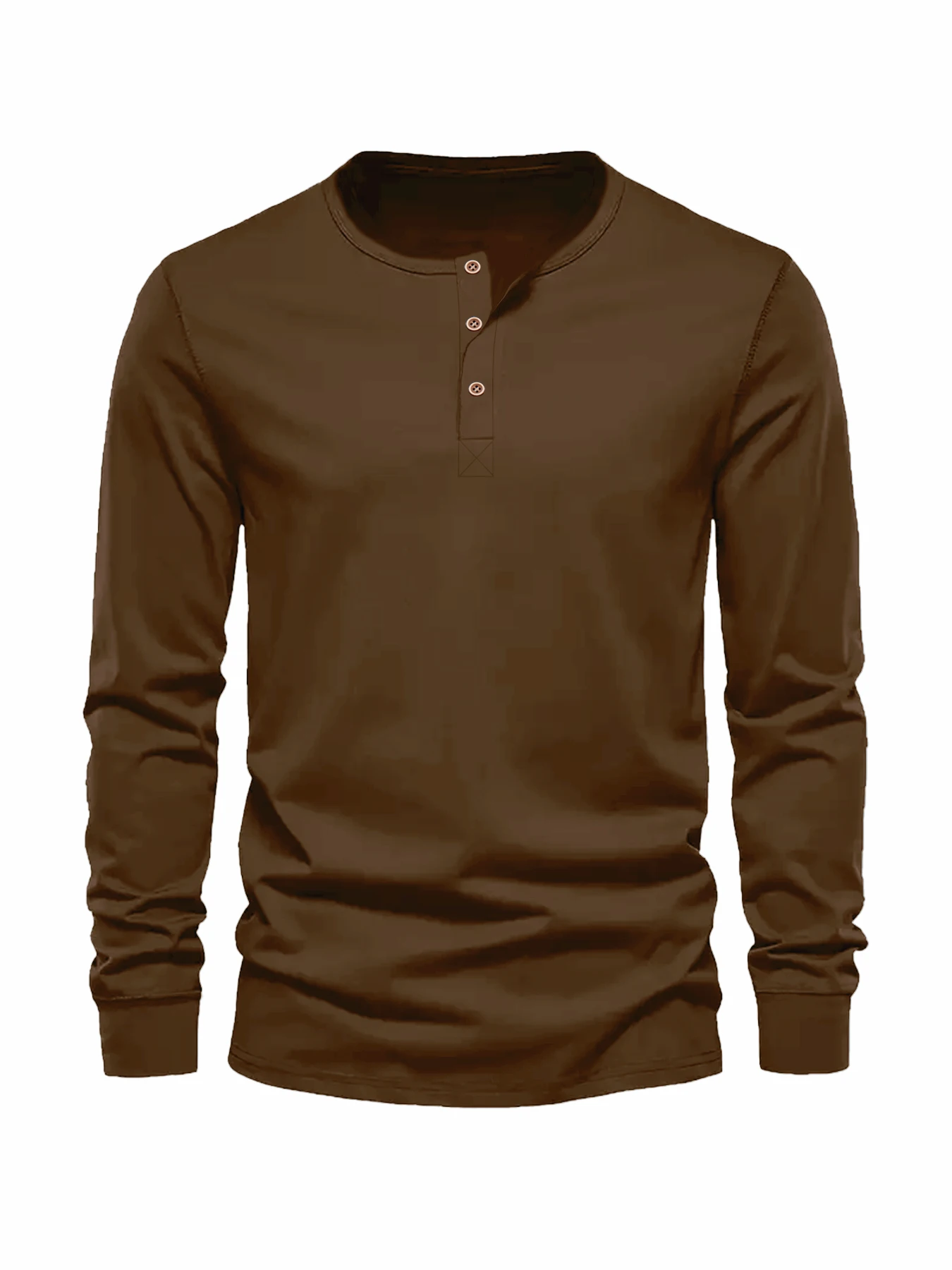 Color: Brown, Size: XXL - Men's Long Sleeved Henley Neck T-shirt Slim Fit Bottoming Shirt Fitness Tops Tees Button Neck Casual Cozy Tshirt