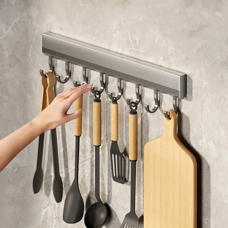 Color: light yellow - Wall Mounted Hooks Rack Punch Free Kitchen Utensils Storage Row Hook Holder Bathroom Towel Robe Coat Hangers Multi-Purpose Hooks