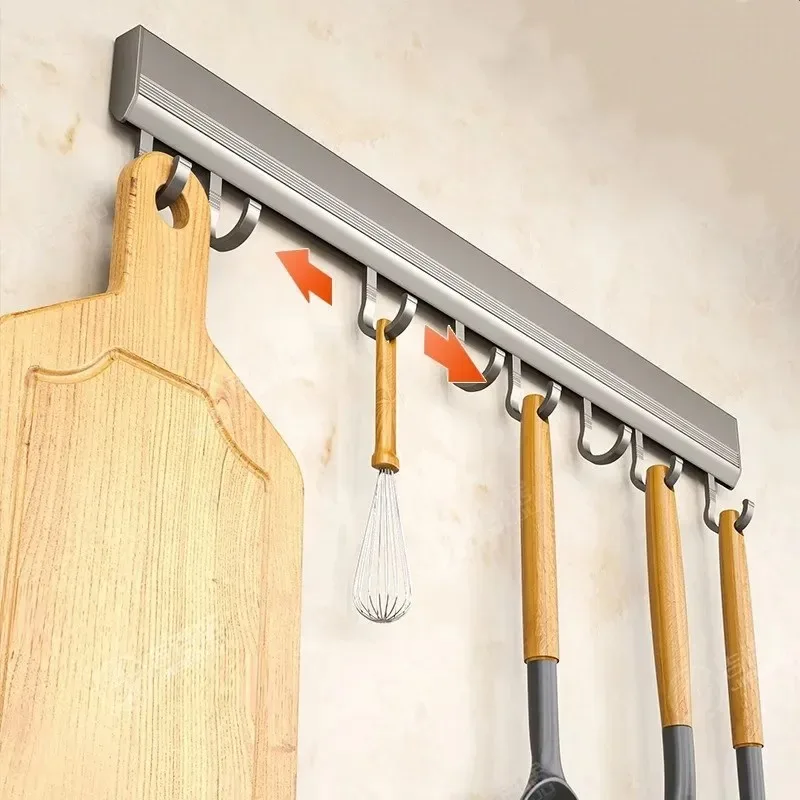 Color: light yellow - Wall Mounted Hooks Rack Punch Free Kitchen Utensils Storage Row Hook Holder Bathroom Towel Robe Coat Hangers Multi-Purpose Hooks