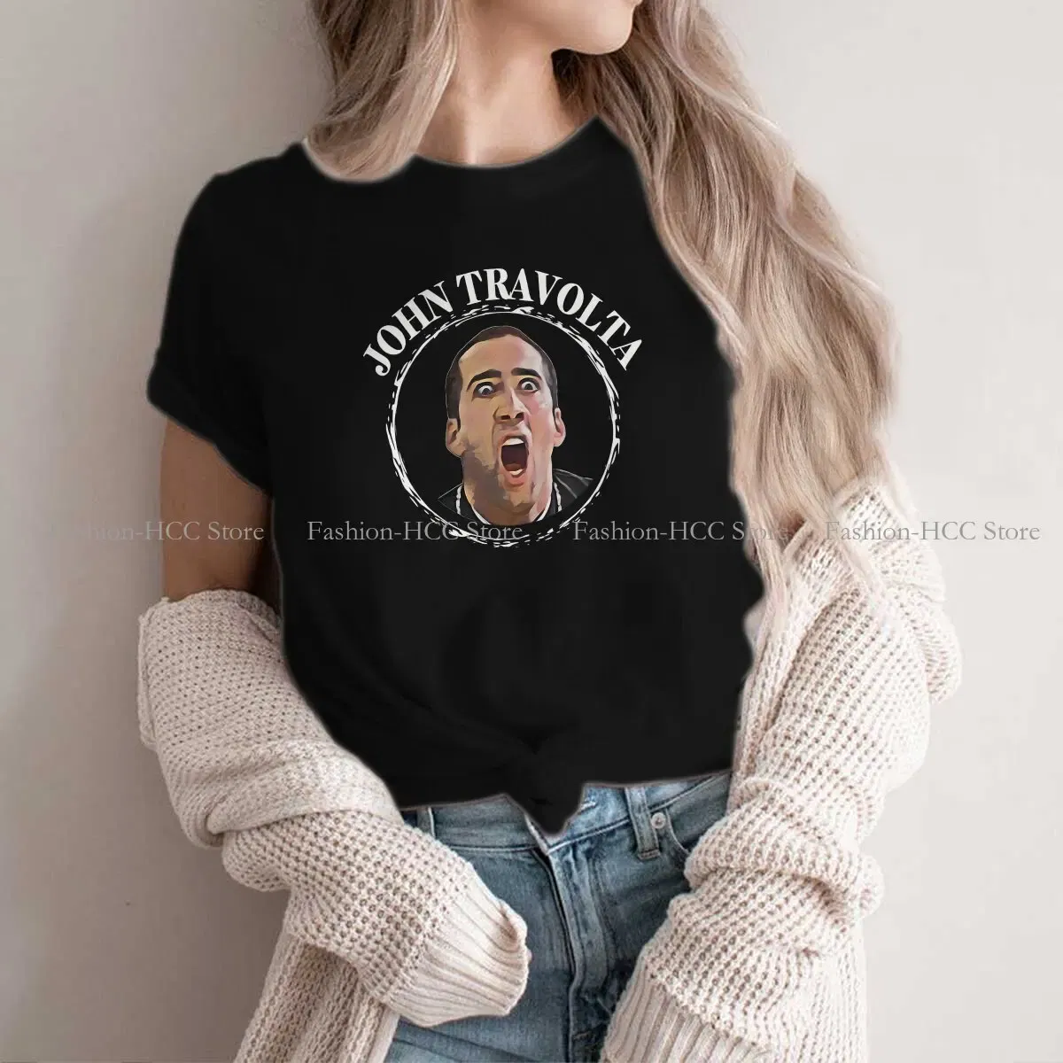 Color: WHITE, Size: XXL - Face Off Casual Polyester TShirt Nicolas Cage Creative Tops Casual T Shirt Female