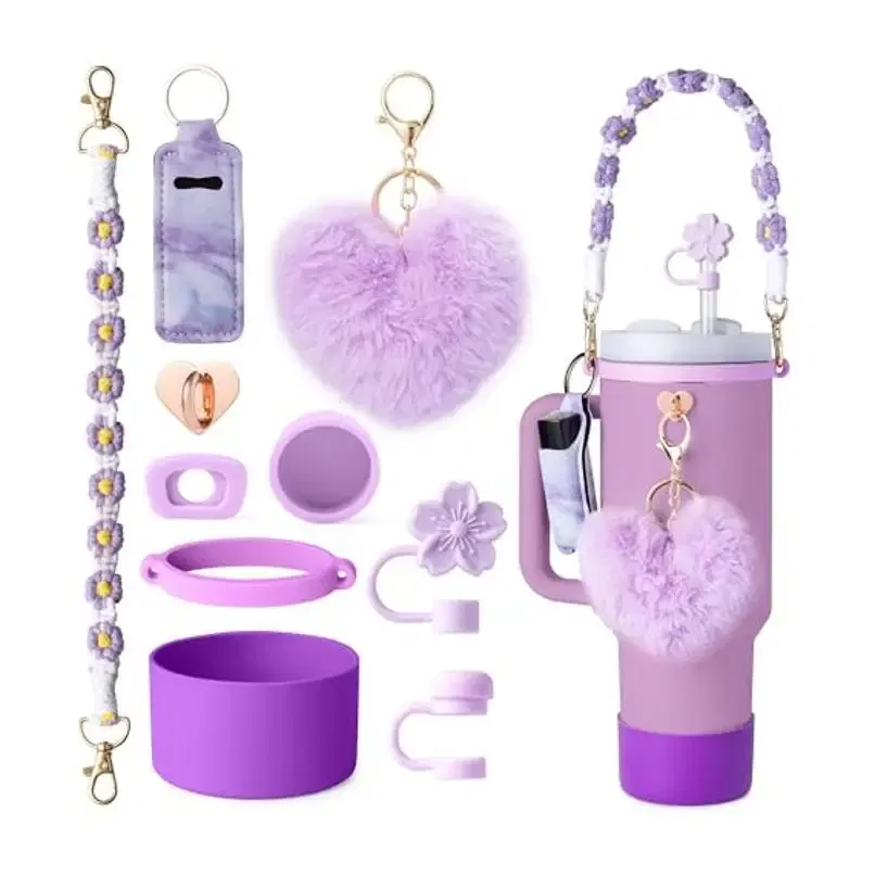 Color: MULTI, Ships From: CHINA - ins antislip straw cap case Charm chain pendant lot Accessories Initial Keychain Handle for Stanley cup bottle Tumbler for Women