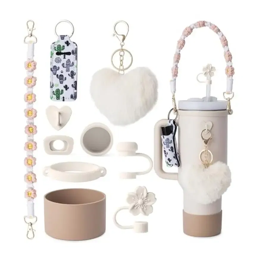 Color: MULTI, Ships From: CHINA - ins antislip straw cap case Charm chain pendant lot Accessories Initial Keychain Handle for Stanley cup bottle Tumbler for Women
