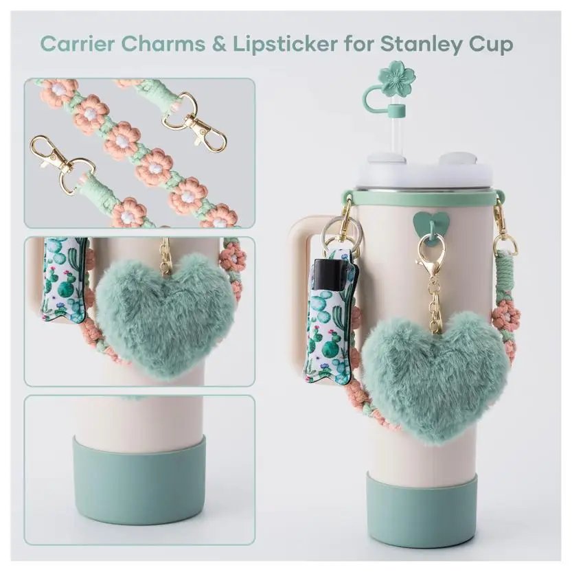 Color: MULTI, Ships From: CHINA - ins antislip straw cap case Charm chain pendant lot Accessories Initial Keychain Handle for Stanley cup bottle Tumbler for Women