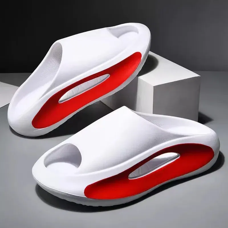 Color: Beige, Shoe Size: 42-43 - Summer Slippers Men Women EVA Soft Bottom Indoor Home Slides Sandals Light Beach Shoes Male Slippers Flip Flops Big Size 46 47