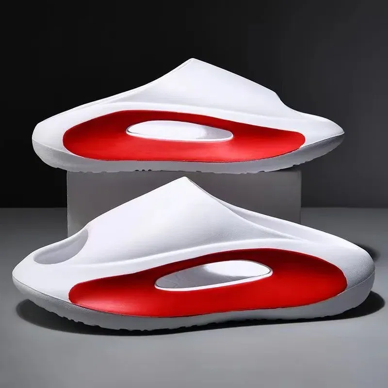 Color: Beige, Shoe Size: 42-43 - Summer Slippers Men Women EVA Soft Bottom Indoor Home Slides Sandals Light Beach Shoes Male Slippers Flip Flops Big Size 46 47