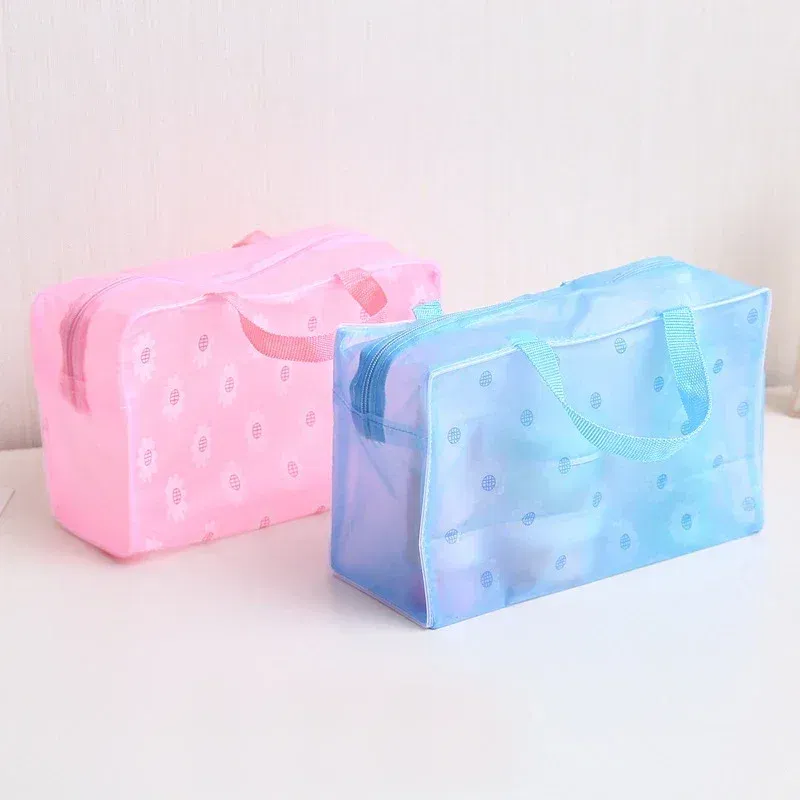 Color: green - Floral PVC Transparent Cosmetic Bag Clear Makeup Bag for Women Girl Waterproof Zipper Beauty Case Travel Toiletry Bags Handbag
