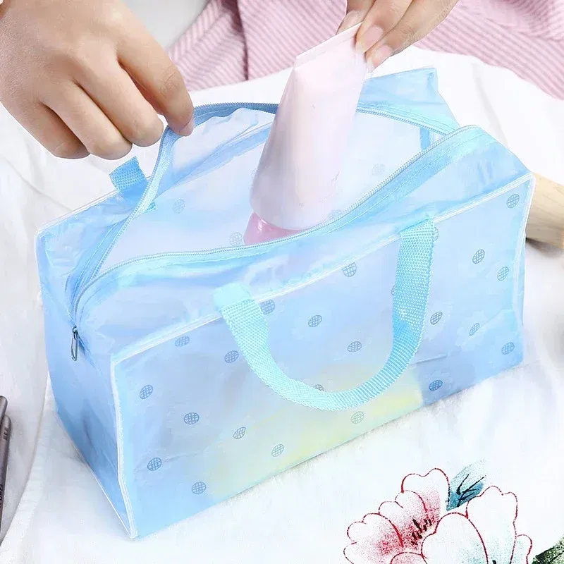 Color: green - Floral PVC Transparent Cosmetic Bag Clear Makeup Bag for Women Girl Waterproof Zipper Beauty Case Travel Toiletry Bags Handbag