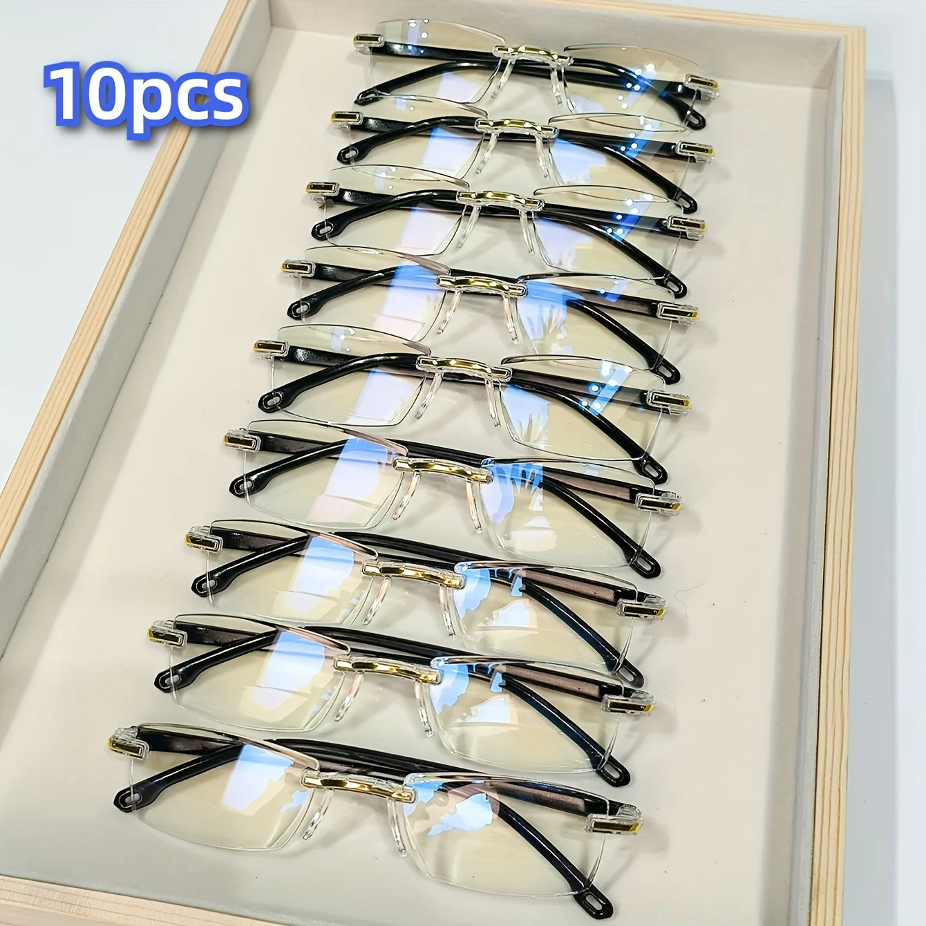 Frame Color: black, Eye Prescription: +400 - 10pcs Reading Glasses Blue Light Blocking Glasses Rimless High-Definition Presbyopia Glasses For Women And Men +1.0 - +4.0