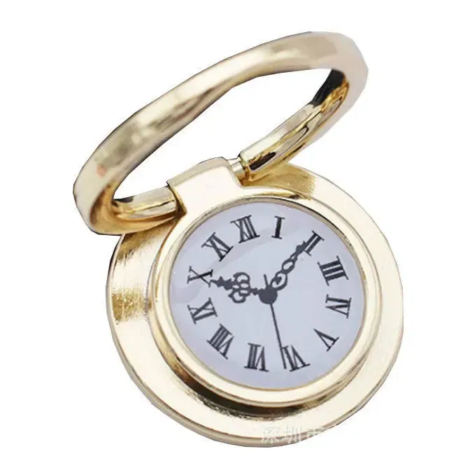 Color: Silver - Clock Mobile Phone Ring Holder Full Metal Mobile Phone Ring Buckle Clock Ring Buckle 360-degree Rotating Universal Bracket