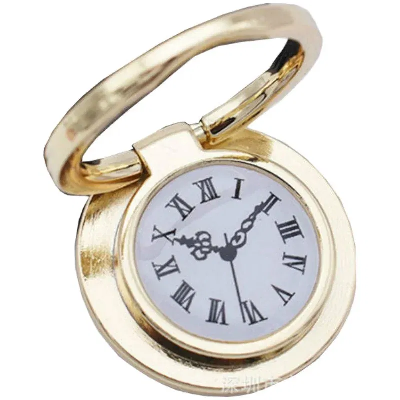 Color: Silver - Clock Mobile Phone Ring Holder Full Metal Mobile Phone Ring Buckle Clock Ring Buckle 360-degree Rotating Universal Bracket