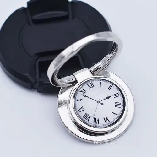 Color: Silver - Clock Mobile Phone Ring Holder Full Metal Mobile Phone Ring Buckle Clock Ring Buckle 360-degree Rotating Universal Bracket