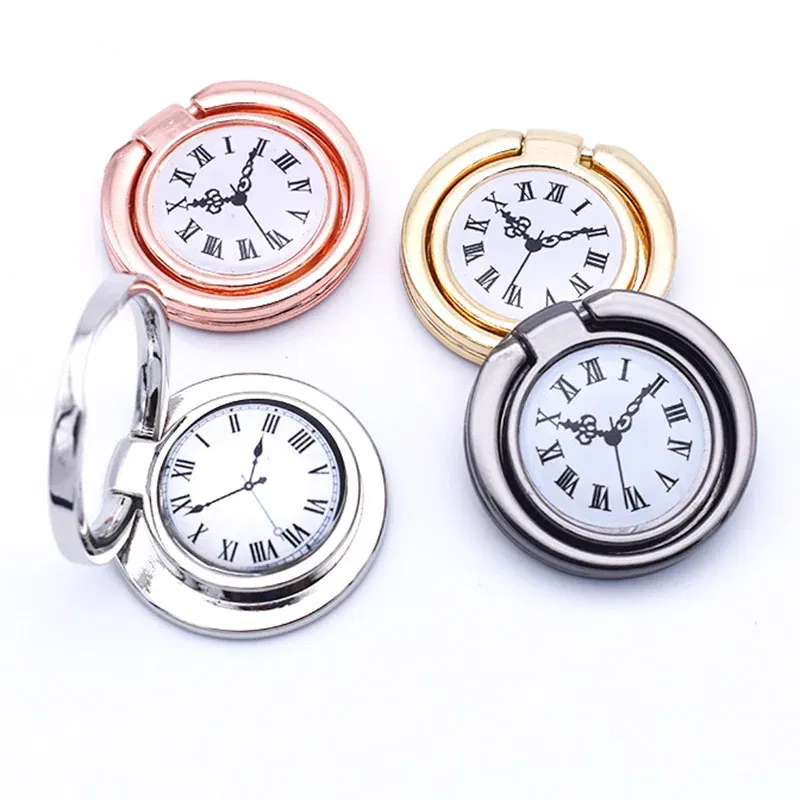 Color: Silver - Clock Mobile Phone Ring Holder Full Metal Mobile Phone Ring Buckle Clock Ring Buckle 360-degree Rotating Universal Bracket