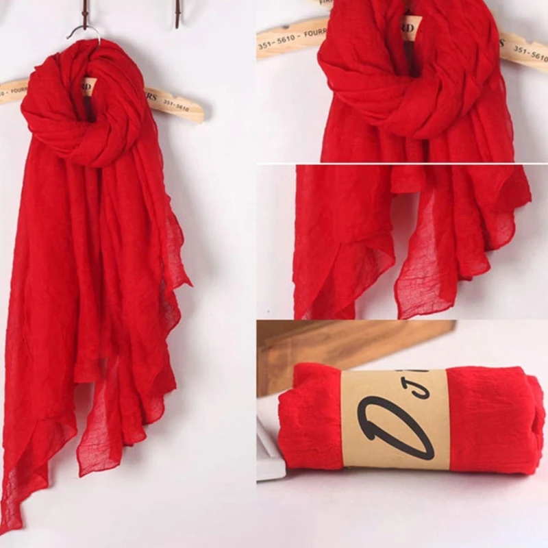 Color: Black - 652F Women Solid Color Scarfs Large Long Lightweight Headscarf Linen Sheer Shawl Wrap