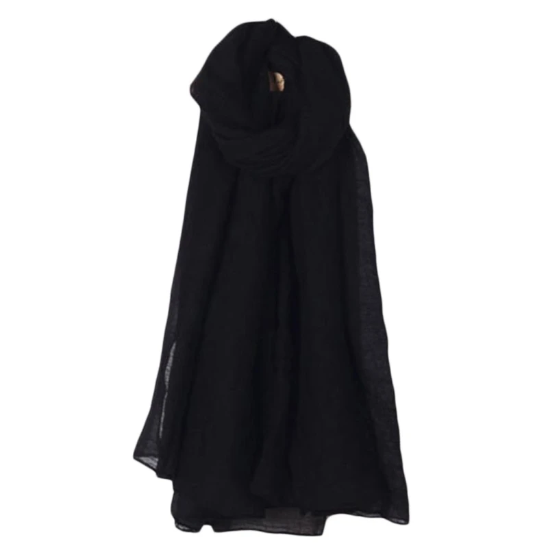Color: Black - 652F Women Solid Color Scarfs Large Long Lightweight Headscarf Linen Sheer Shawl Wrap