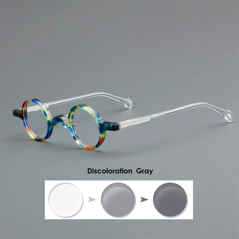 Frame Color: Yellow, Eye Prescription: +200 - VCKA Photochromic Acetate Myopia Glasses Men Retro Small Round Frames Women Custom prescription Anti-Blue Eyewear -0.5 TO -10