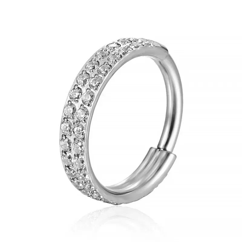 Metal color: Rhodium Plated, Main Stone Color: black - G23 Titanium Piercing Hinged Segment Hoops CZ Stone Nose Rings Ear Cartilage Tragus Helix Earrings Piercing Body Jewelry