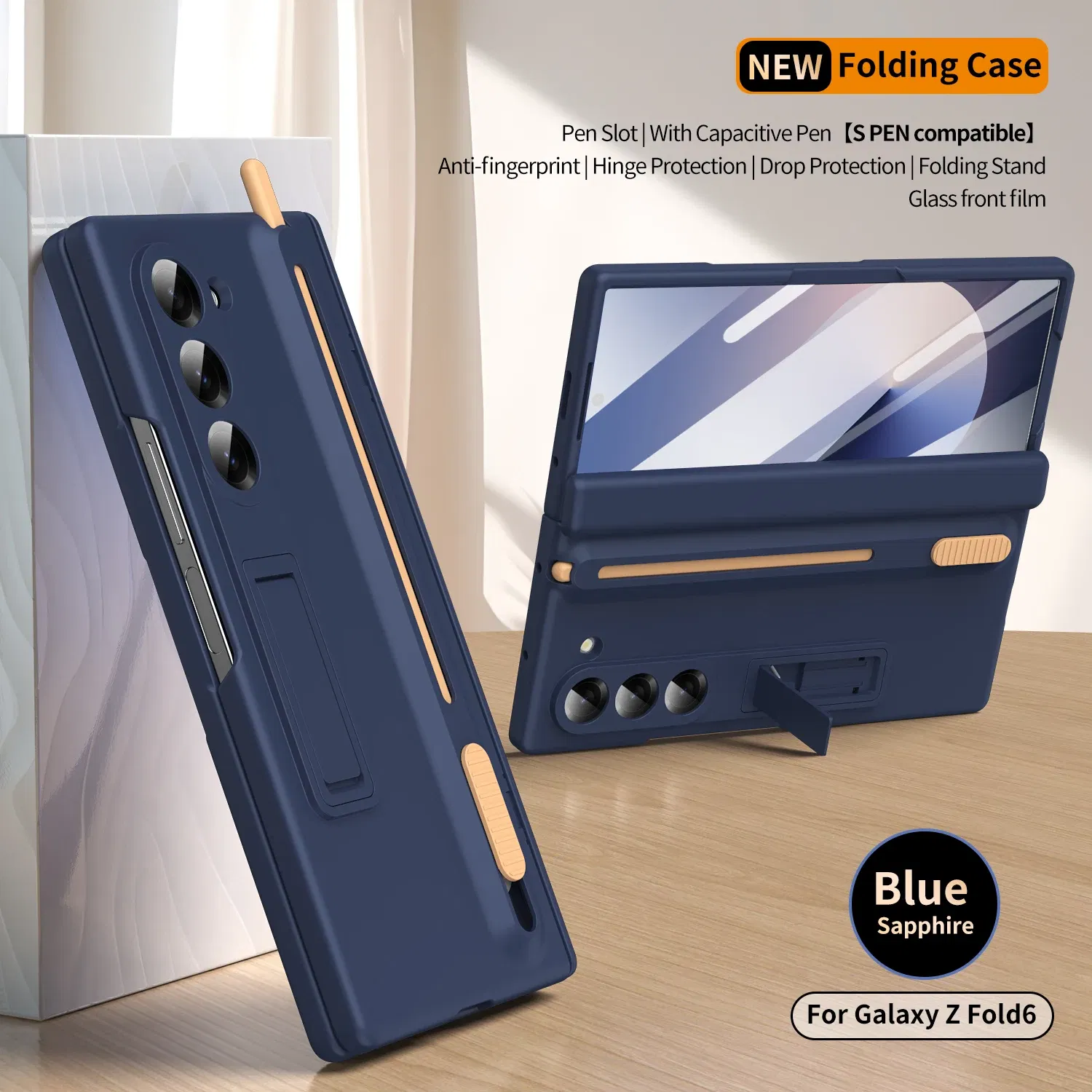 Color: Coffee, Material: CANVAS - Touch Pen Case For Samsung Galaxy Z Fold 6 5 4 3 Skin Friendly Folding Hinge with Elastic Wrist Band Screen Tempered Film Cover