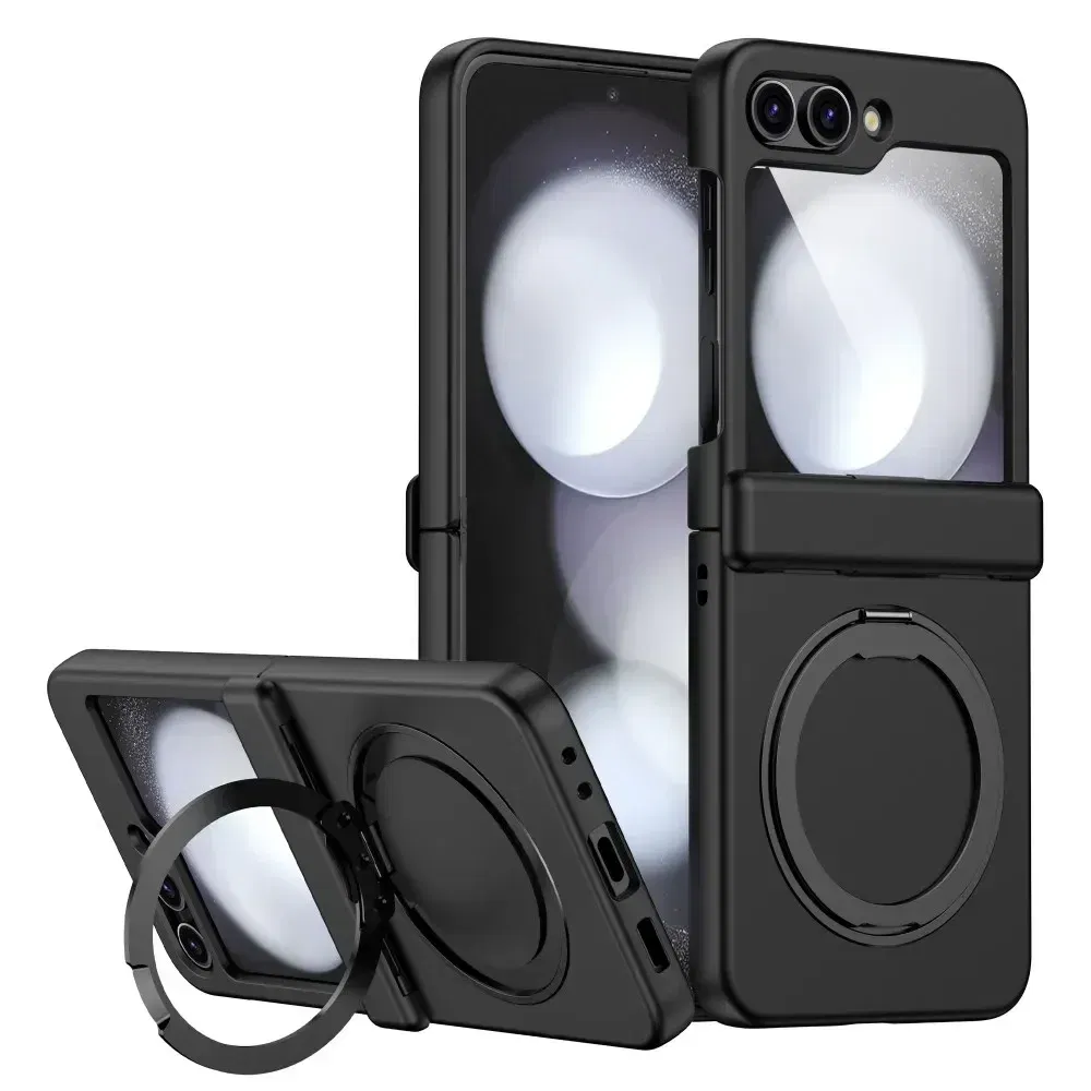 Color: Beige, Material: ABS - For Samsung Galaxy Z Flip 3 5 4 6 Magsafe Case Wireless Charging Hinge All-inclusive Flip Shockproof Hard Magnetic Holder Cover