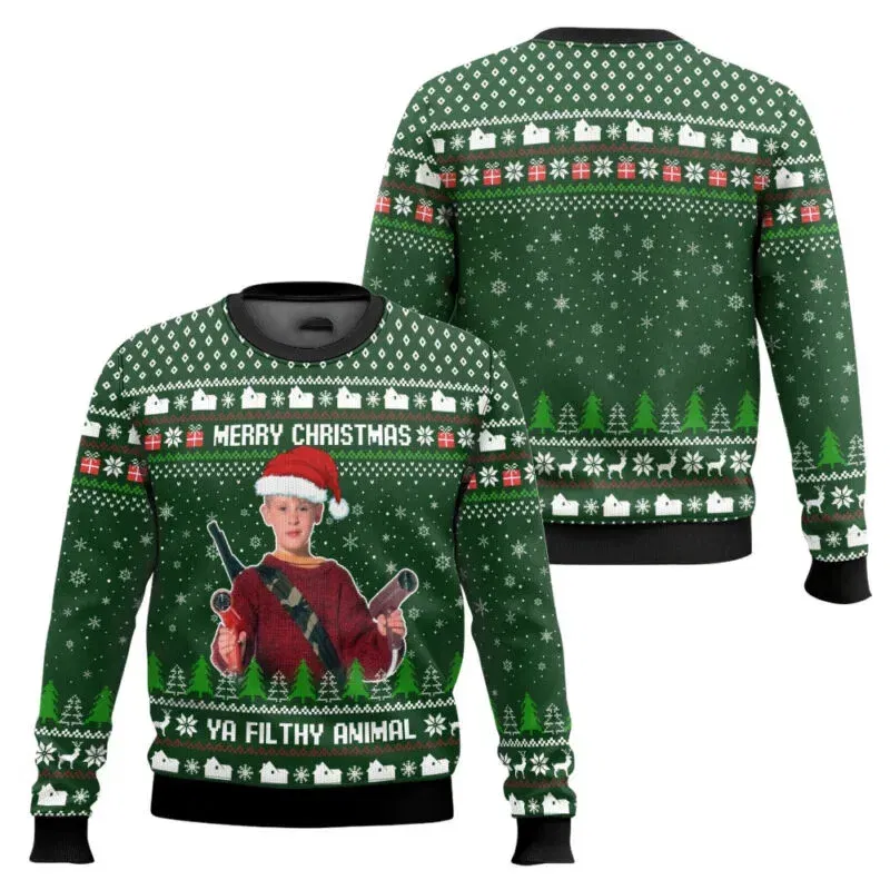 Color: Red, Size: XXXL, Ships From: CHINA - Merry Christmas alone at home Ugly Christmas sweater cartoon animation Men's pullover 2026 fashionable couple shirts Sweatshirt