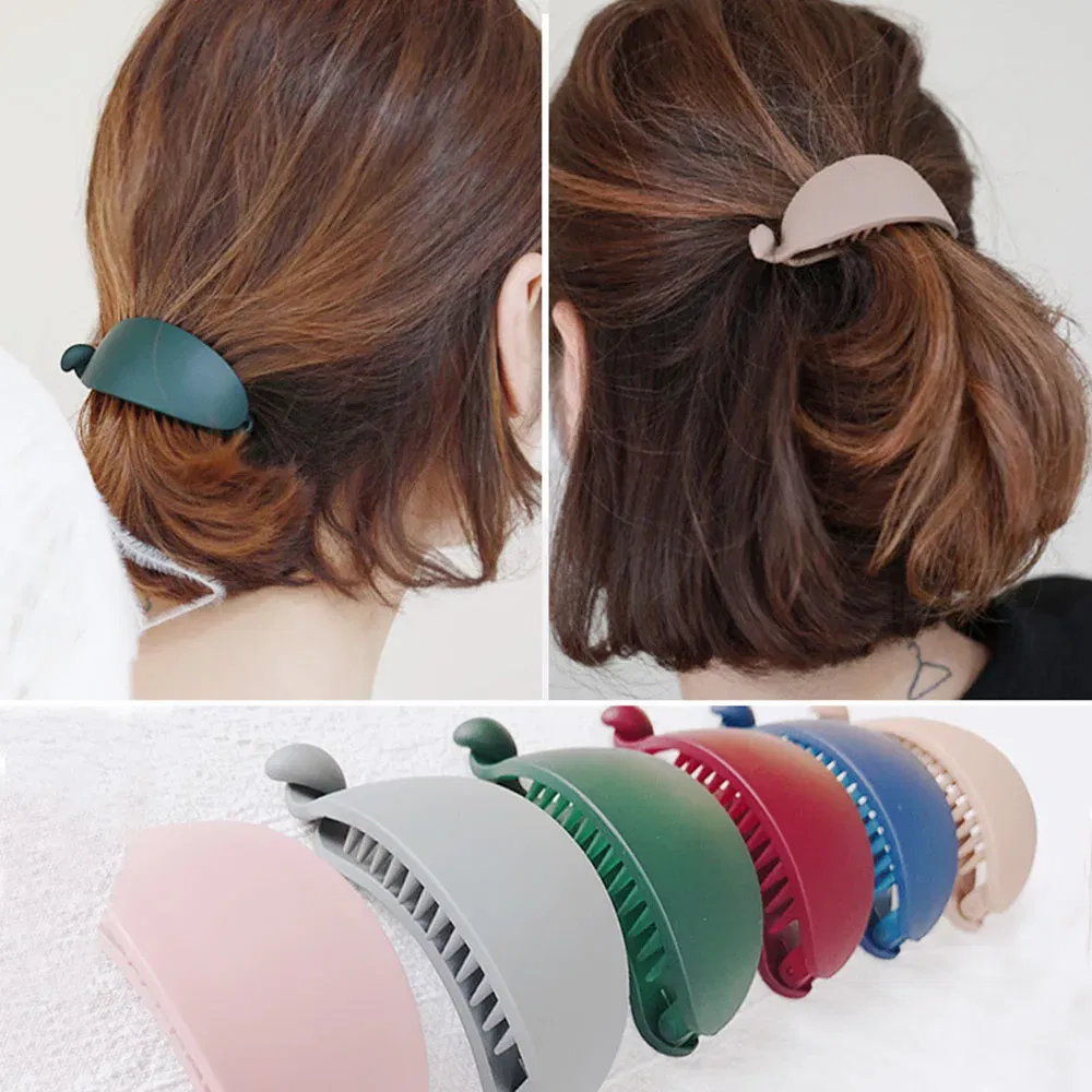 Color: PURPLE - New Cute Candy Colors Banana Shape Hair Claws Women Girls Sweet Hair Clips Ponytail Holder Hairpins Fashion Hair Accessories