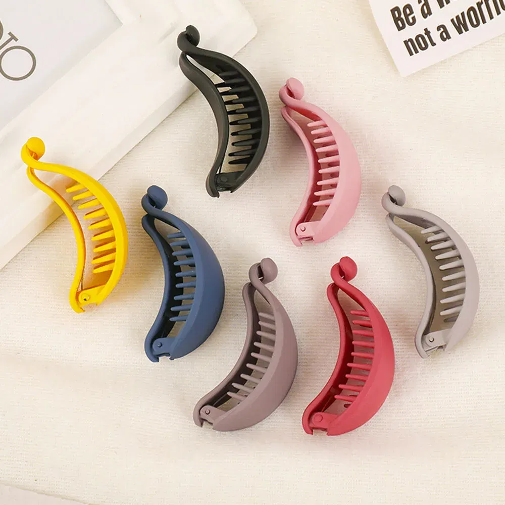 Color: PURPLE - New Cute Candy Colors Banana Shape Hair Claws Women Girls Sweet Hair Clips Ponytail Holder Hairpins Fashion Hair Accessories