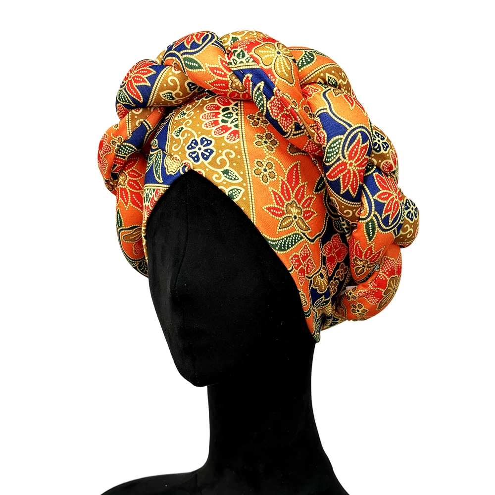 Color: Red - African Headtie Bonnet Hat Turban for Women Muslim Head Wrap Nigerian Scarf Braid Hijab Femme Chemo Caps Cover