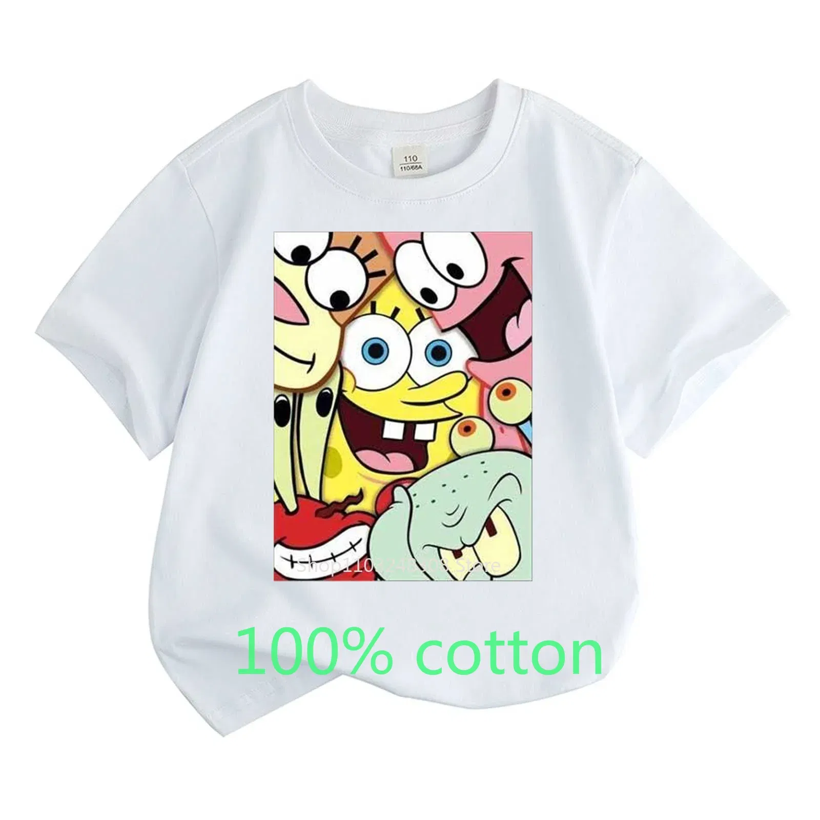 Color: Blue, Kid Size: 9T - Mr. Krabs Squidward Sandy Spongebob T-shirt 100%Cotton Children Round Neck Short-sleeved Boys Girls Fashion Kids Clothes